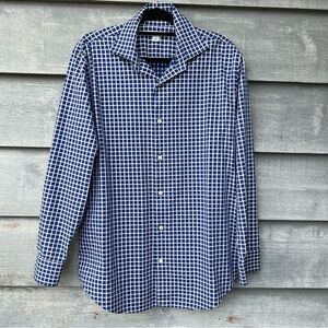 Banana Republic Shirt Men's Button Up Blue Check Size Large Preppy Professional